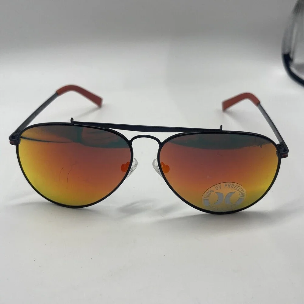 Hurley Aviator Shorebreak Polarized Sunglasses Black & Red/Orange Mirror Unisex